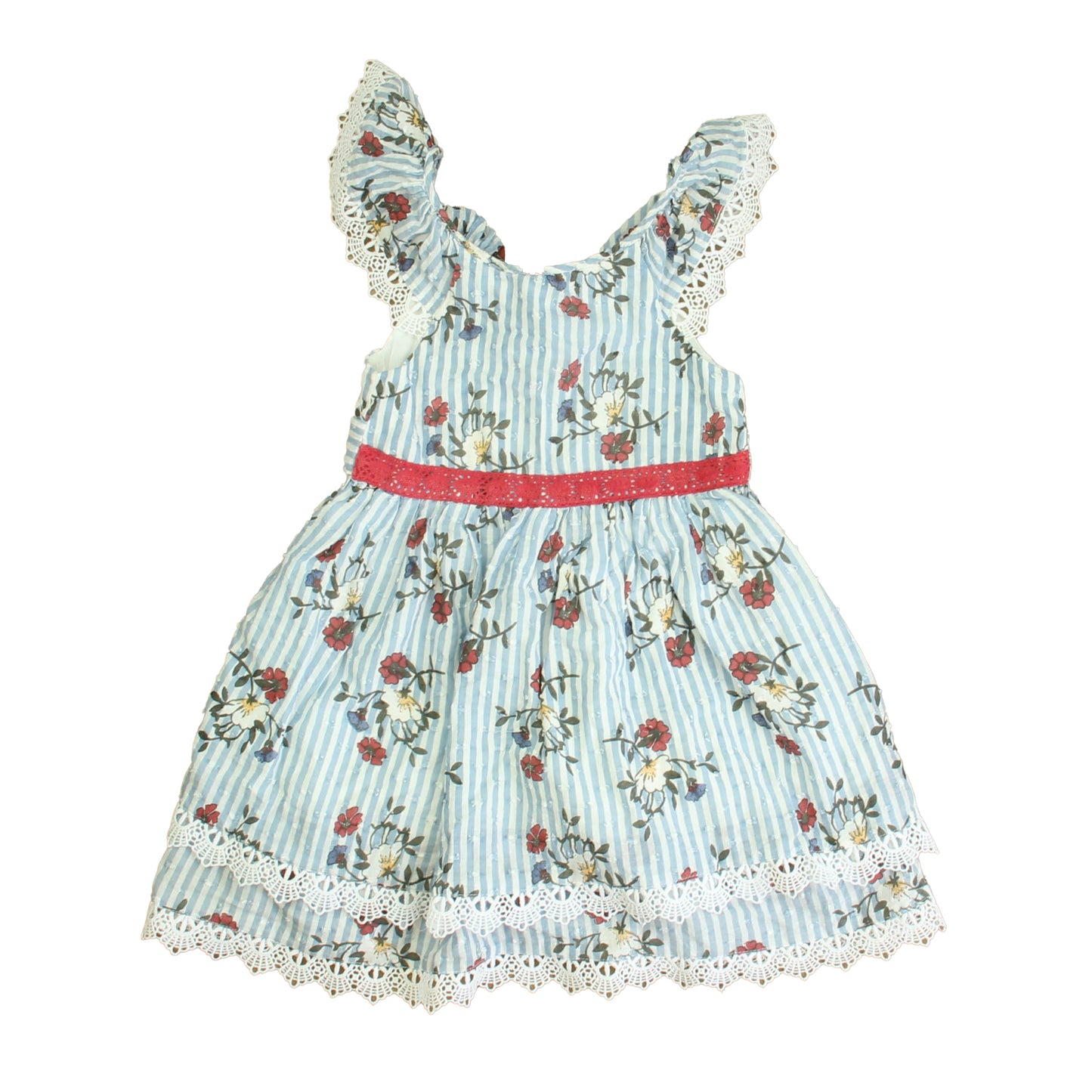Pippa & Julie Girls Blue | White | Pink Dress Size: 2T Blue | White | Pink