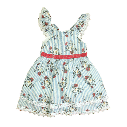 Pippa & Julie Girls Blue | White | Pink Dress Size: 2T Blue | White | Pink