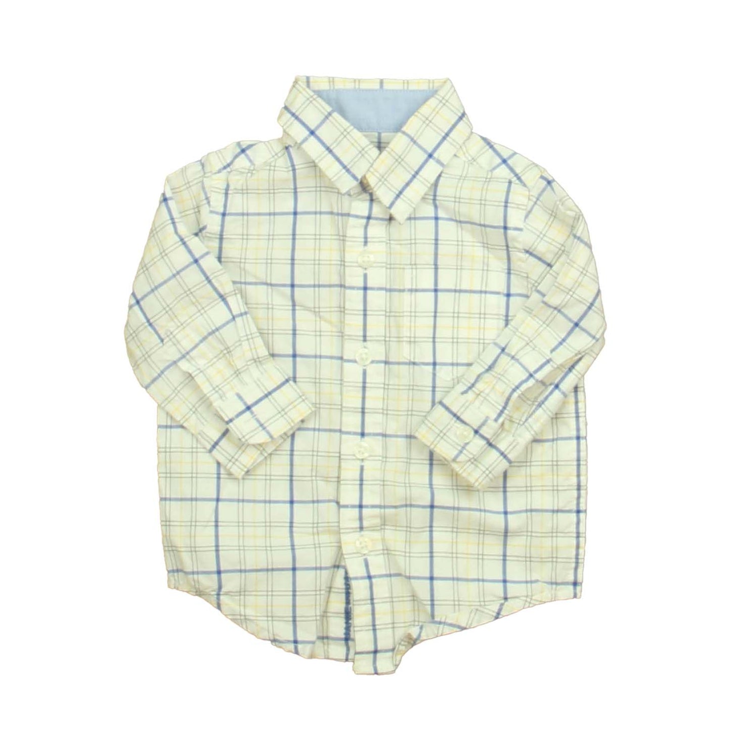 Janie and Jack Boys Blue | White Plaid Button Down Long Sleeve Size: 3-6 Months Blue | White Plaid
