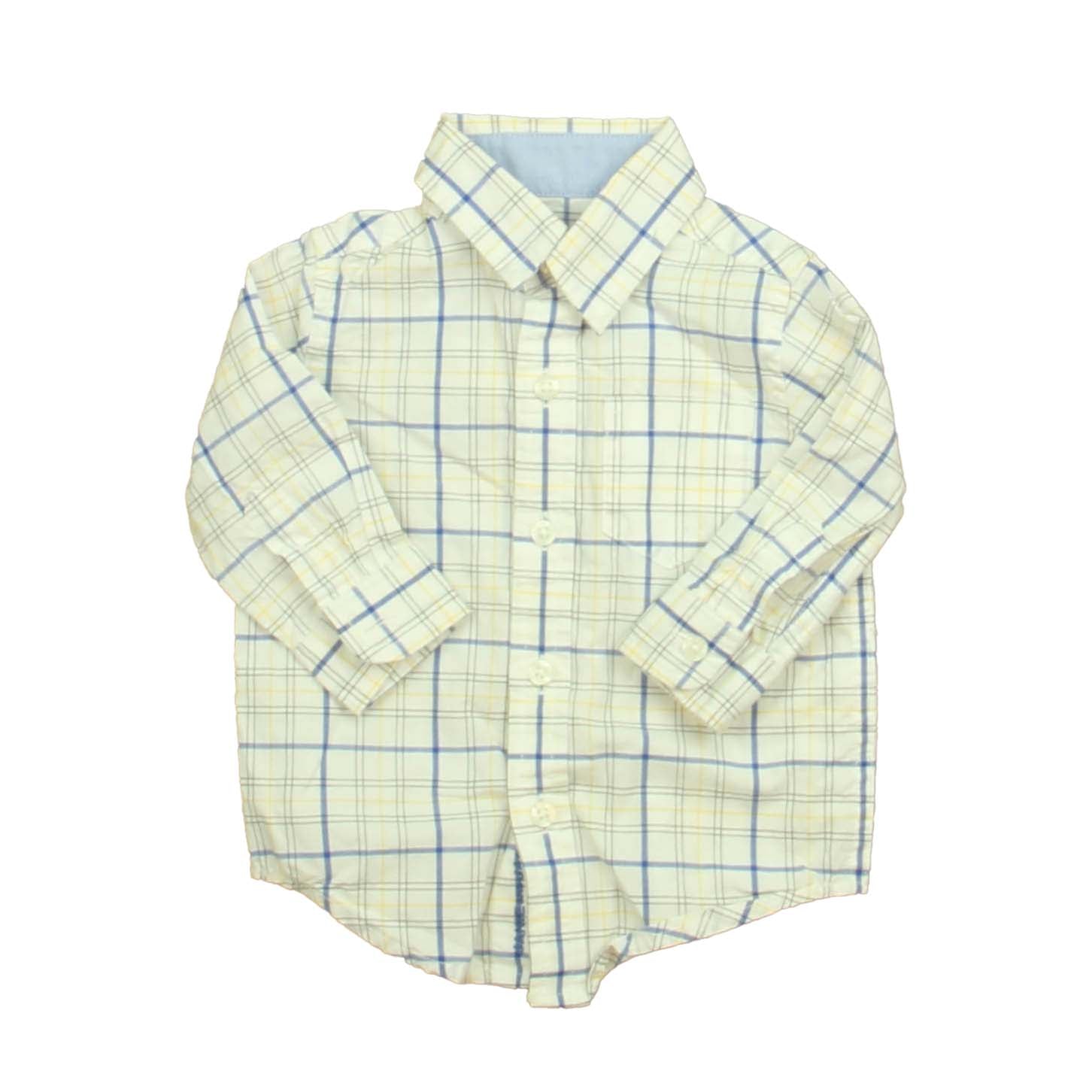 Janie and Jack Boys Blue | White Plaid Button Down Long Sleeve Size: 3-6 Months Blue | White Plaid
