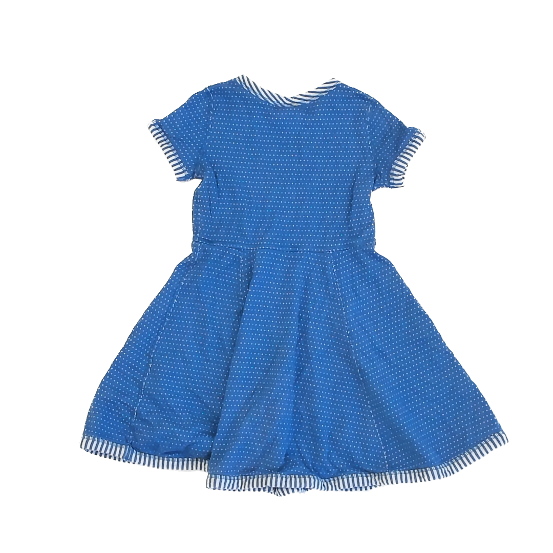 Hanna Andersson Girls Blue | White Polka Dots Dress Size: 6-7 Blue | White Polka Dots