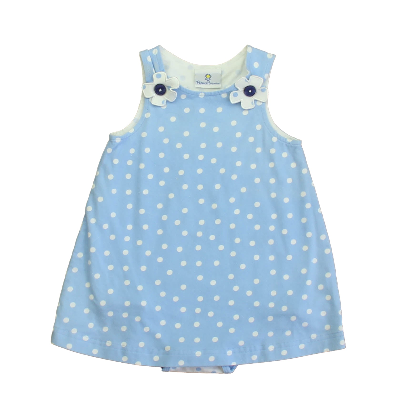 Florence Eiseman Girls Blue | White Polka Dots Dress Size: 12 Months Blue | White Polka Dots
