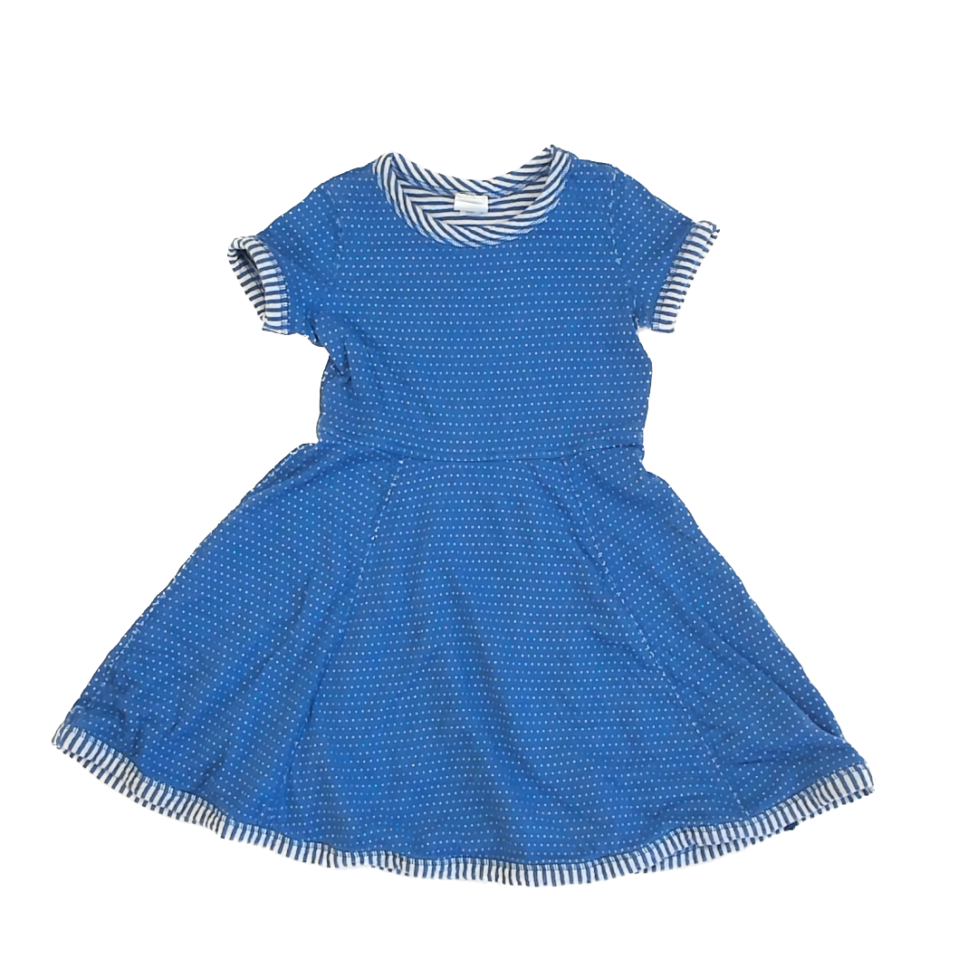 Hanna Andersson Girls Blue | White Polka Dots Dress Size: 6-7 Blue | White Polka Dots