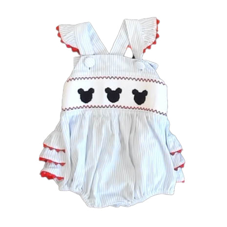 Stitchy Fish Girls Blue | White | Red Mickey Romper Size: 9 Months Blue | White | Red Mickey