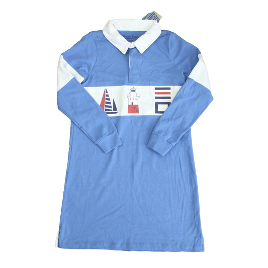 Classic Prep Girls Blue | White | Red Sailboats Dress Size: 6-14 Years