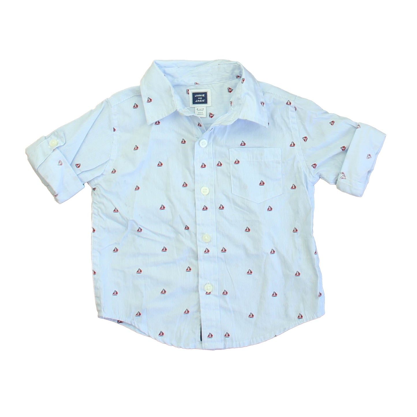 Janie and Jack Boys Blue | White | Red Sailboats Button Down Long Sleeve Size: 6-12 Months Blue | White | Red Sailboats