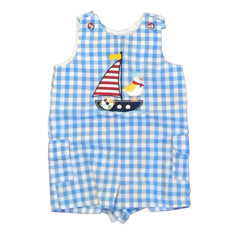 Good Lad Boys Blue | White Sailboat Romper Size: 18 Months Blue | White Sailboat