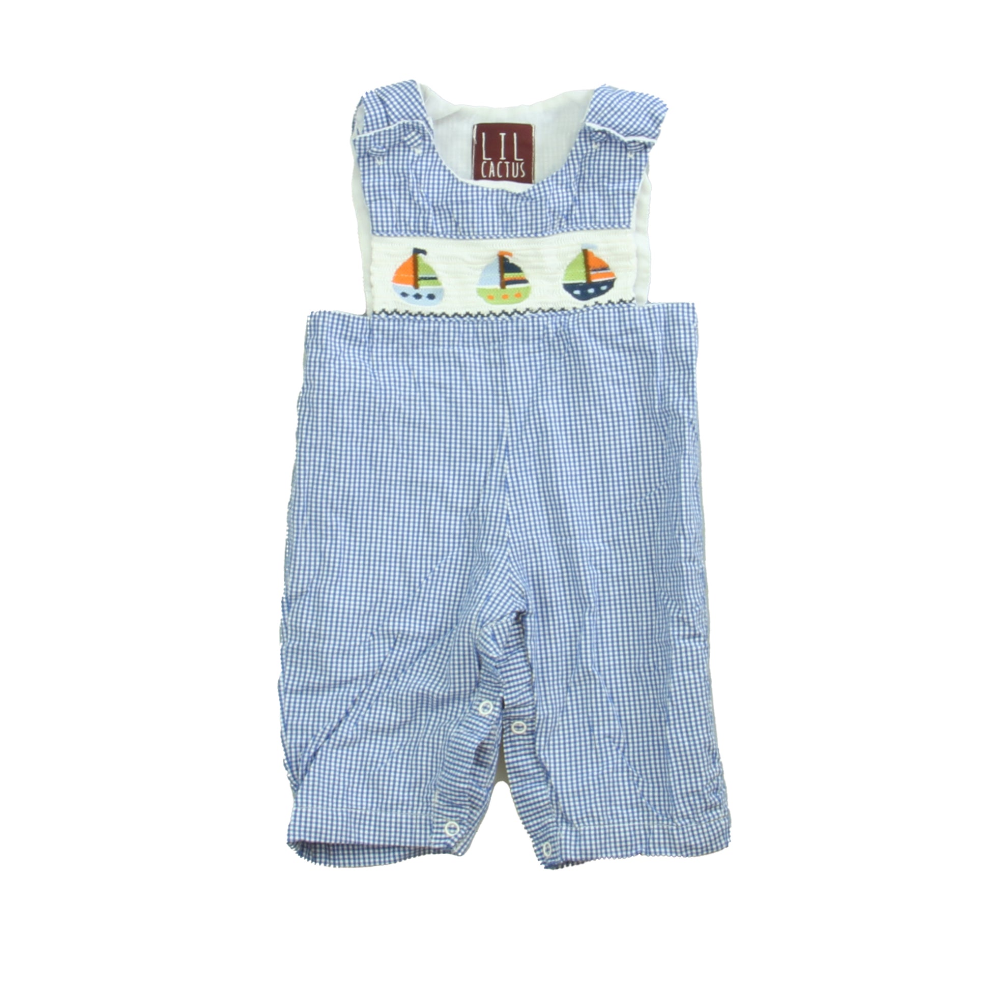 Lil Cactus Boys Blue | White Sailboats Romper Size: 3-6 Months Blue | White Sailboats
