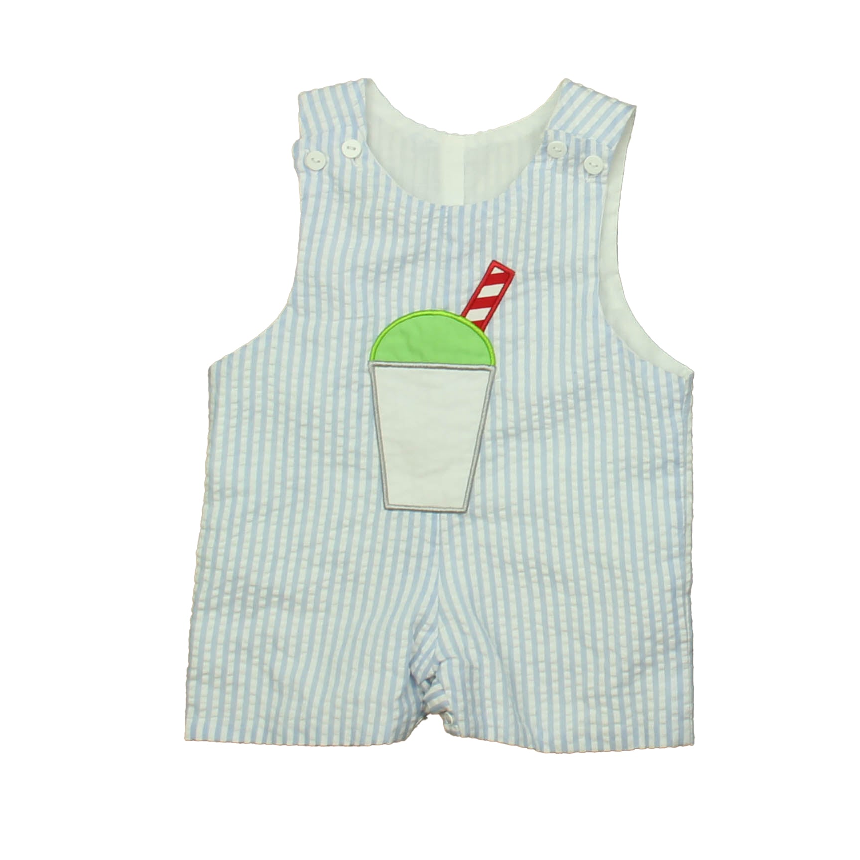 Smocktions Boys Blue | White Shake Romper Size: 6 Months Blue | White Shake