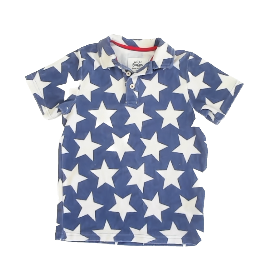 Mini Boden Boys Blue | White Stars Polo Shirt Size: 9-10 Years Blue | White Stars
