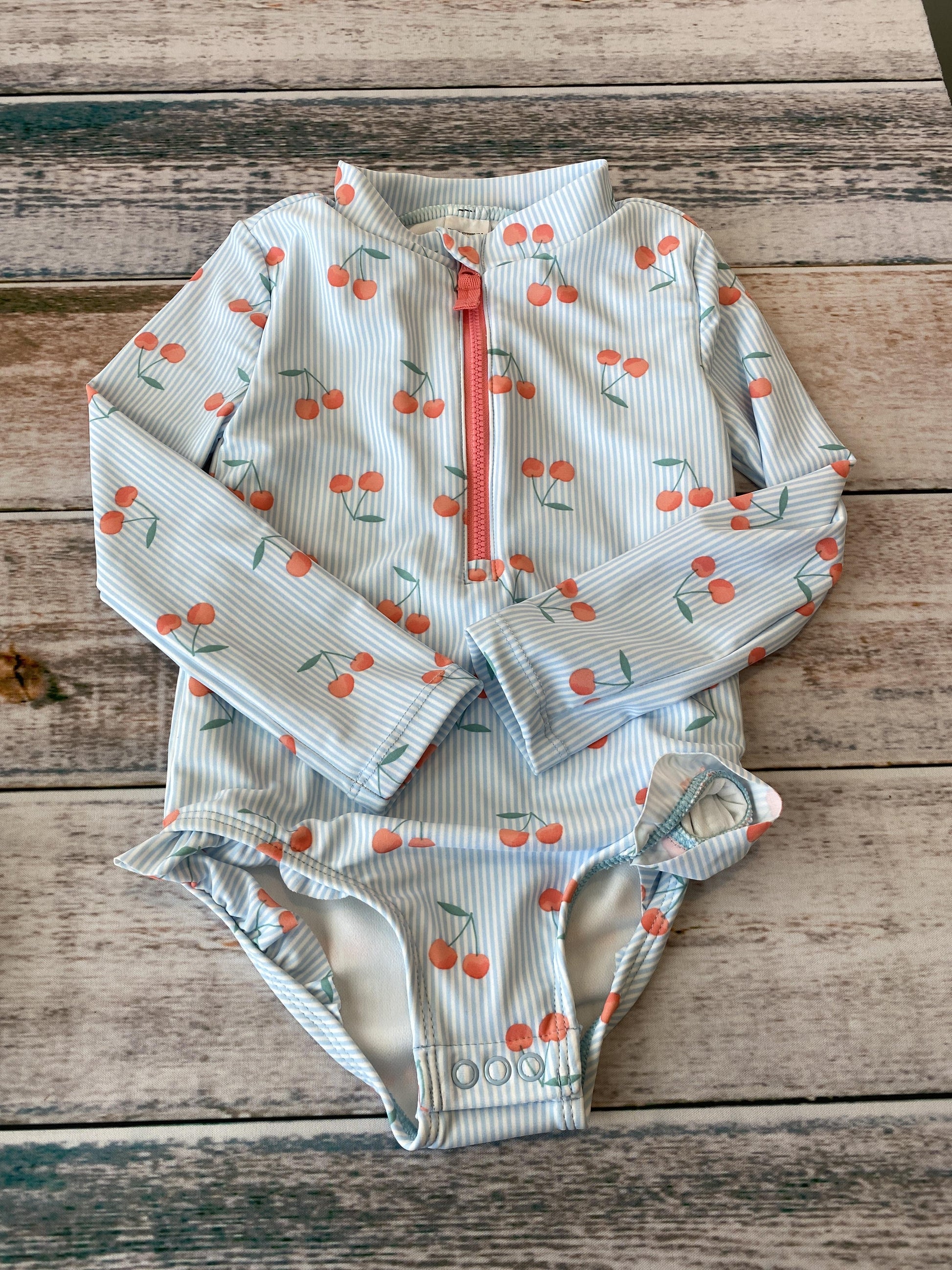 Carters Girls Blue | White | Stripe | Cherries Swimwear Size: 2T Blue | White | Stripe | Cherries