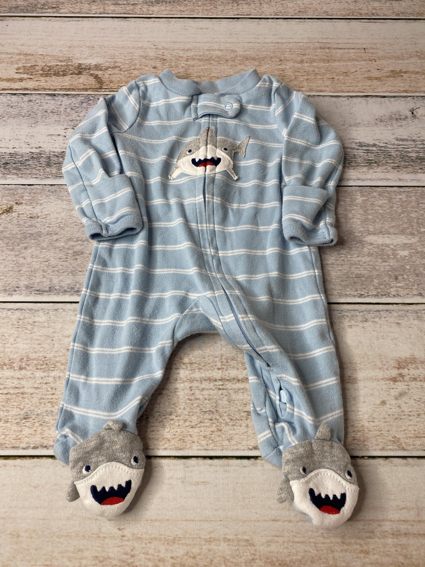 Carters Boys Blue | White | Stripe | Sharks Pajamas Size: Newborn Blue | White | Stripe | Sharks
