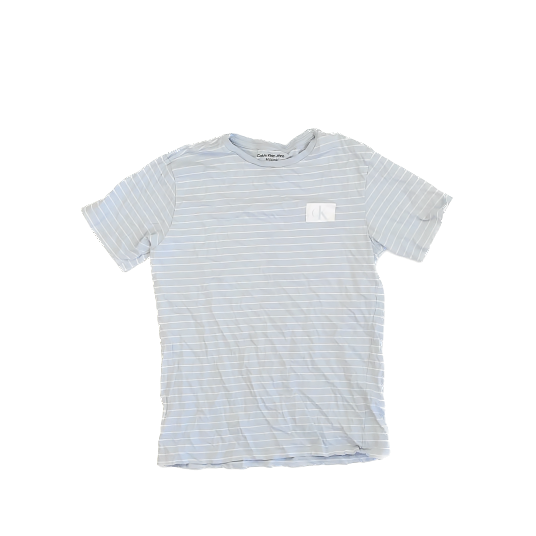Calvin Klein Jeans Boys Blue White Stripe T-Shirt Size: M (10-12 Years) Blue White Stripe