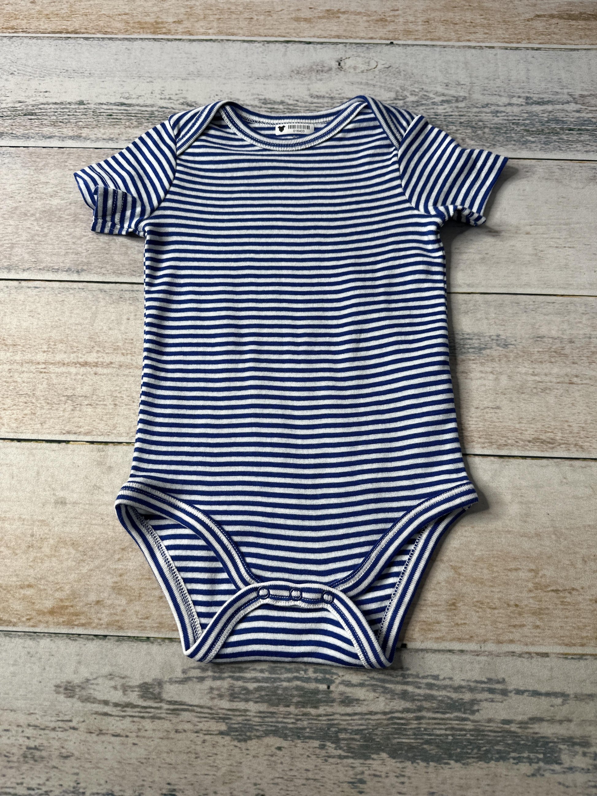 Primary Boys Blue | White | Stripe Onesie Size: 9-12 Months Blue | White | Stripe