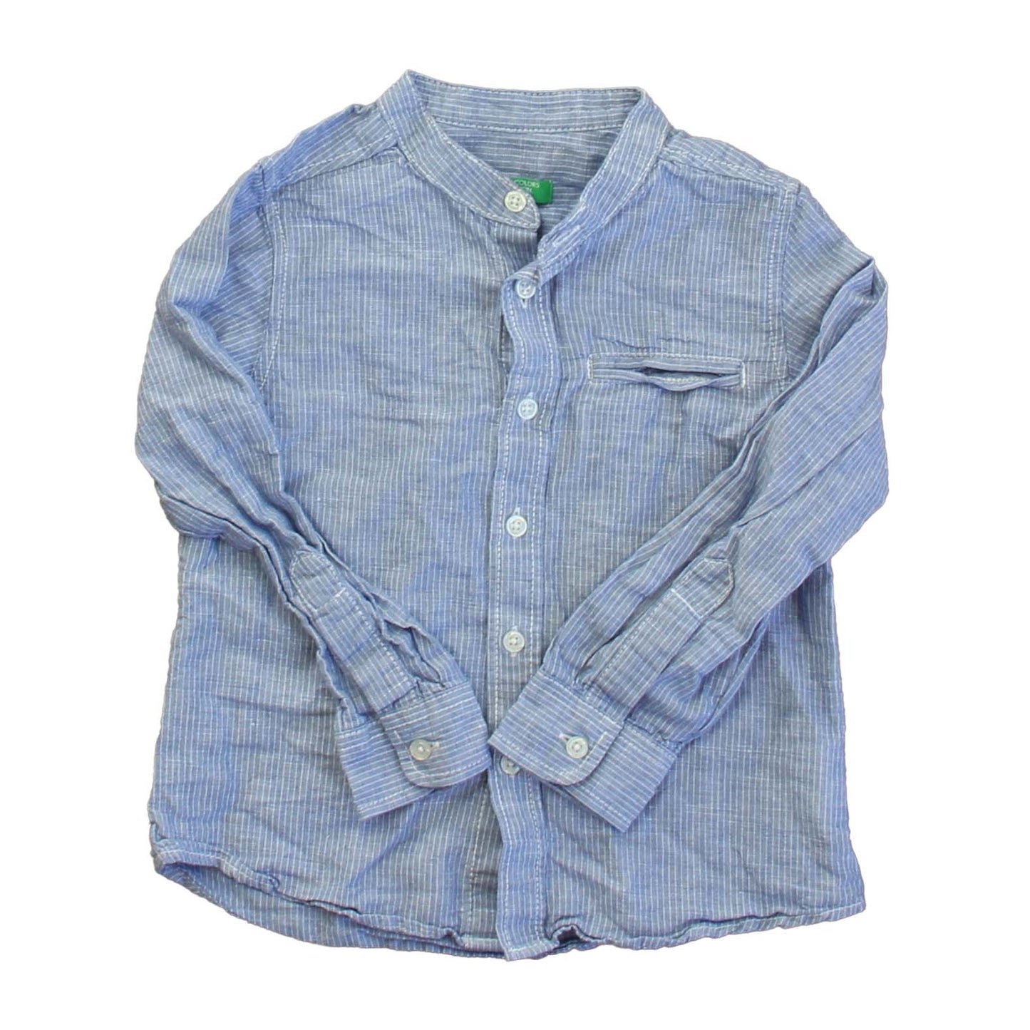 Benetton Boys Blue | White Stripe Button Down Long Sleeve Size: 3-4T Blue | White Stripe