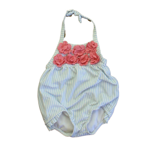 Janie and Jack Girls Blue | White Stripe 1-piece Swimsuit Size: 12-18 Months Blue | White Stripe