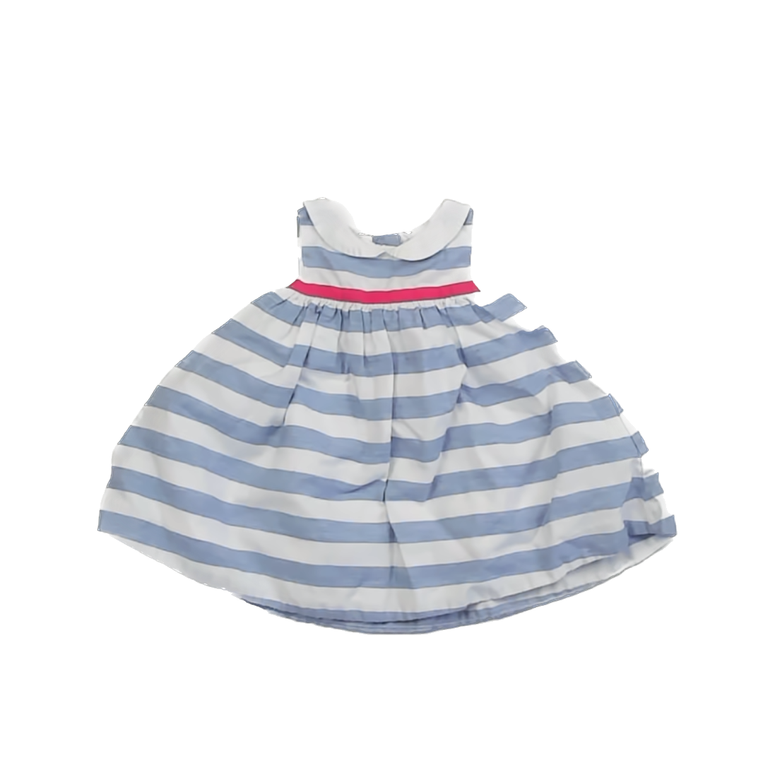 Janie and Jack Girls Blue & White Stripe Dress Size: 3-6 Months Blue & White Stripe