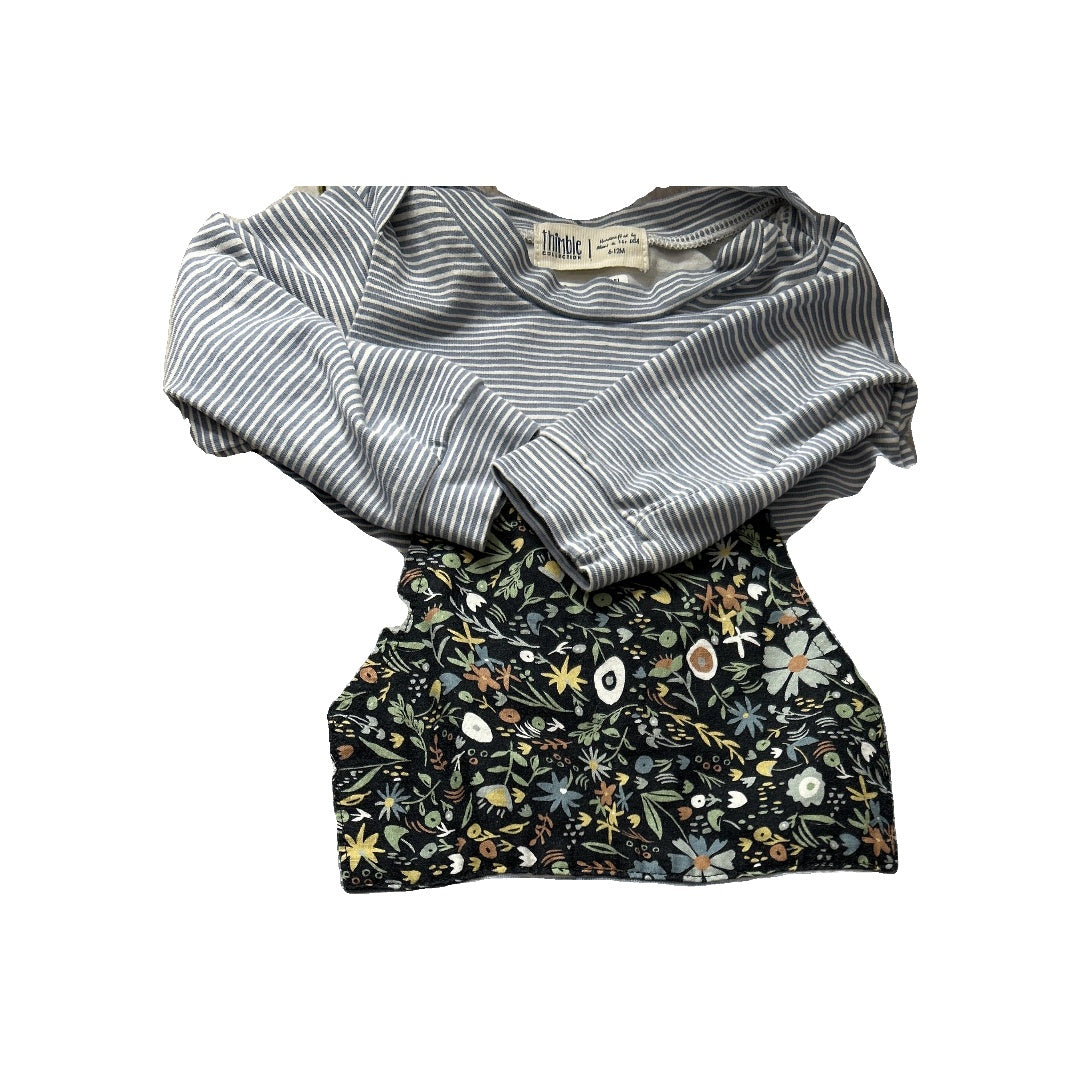 Unisex Blue | White | Striped | Flowers Long Sleeve Outfit Size: 6-12 months Blue | White | Striped | Flowers