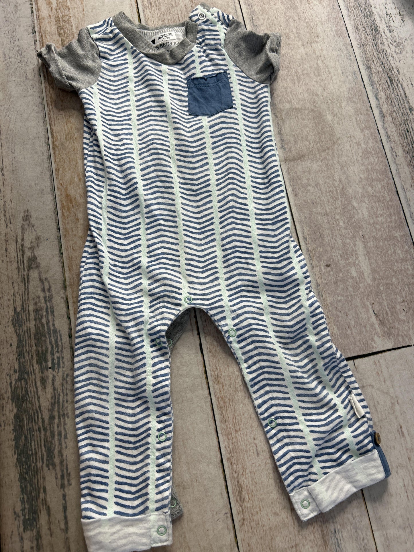 Burt's Bees Unisex Blue | White | Striped Romper Size: 0-3 months Blue | White | Striped