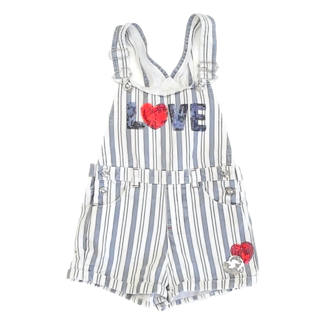 Unknown Girls Blue | White Striped Overall Shorts Size: 6 Years Blue | White Striped