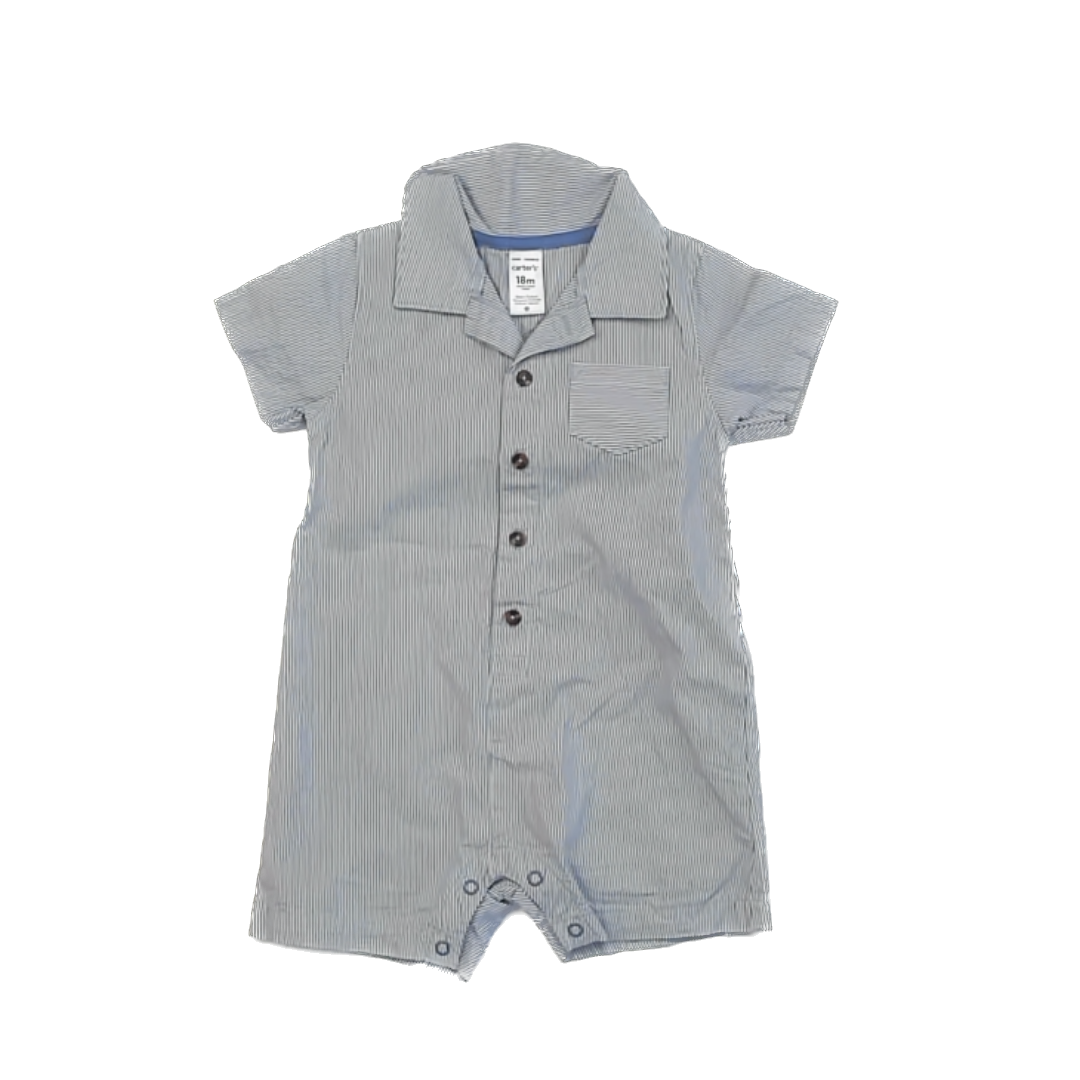 Carter''s Boys Blue | White Striped Romper Size: 18 Months Blue | White Striped