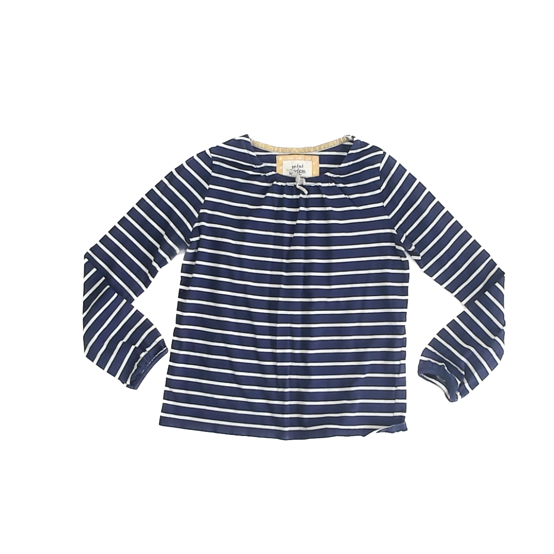 Boden Girls Blue | White Striped Long Sleeve Shirt Size: 7-8 Years Blue | White Striped