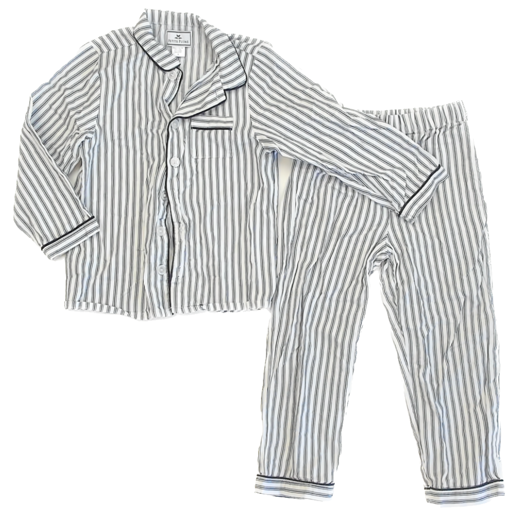 Petit Plume Boys Blue | White Striped 2-piece Pajamas Size: 6 Years Blue | White Striped