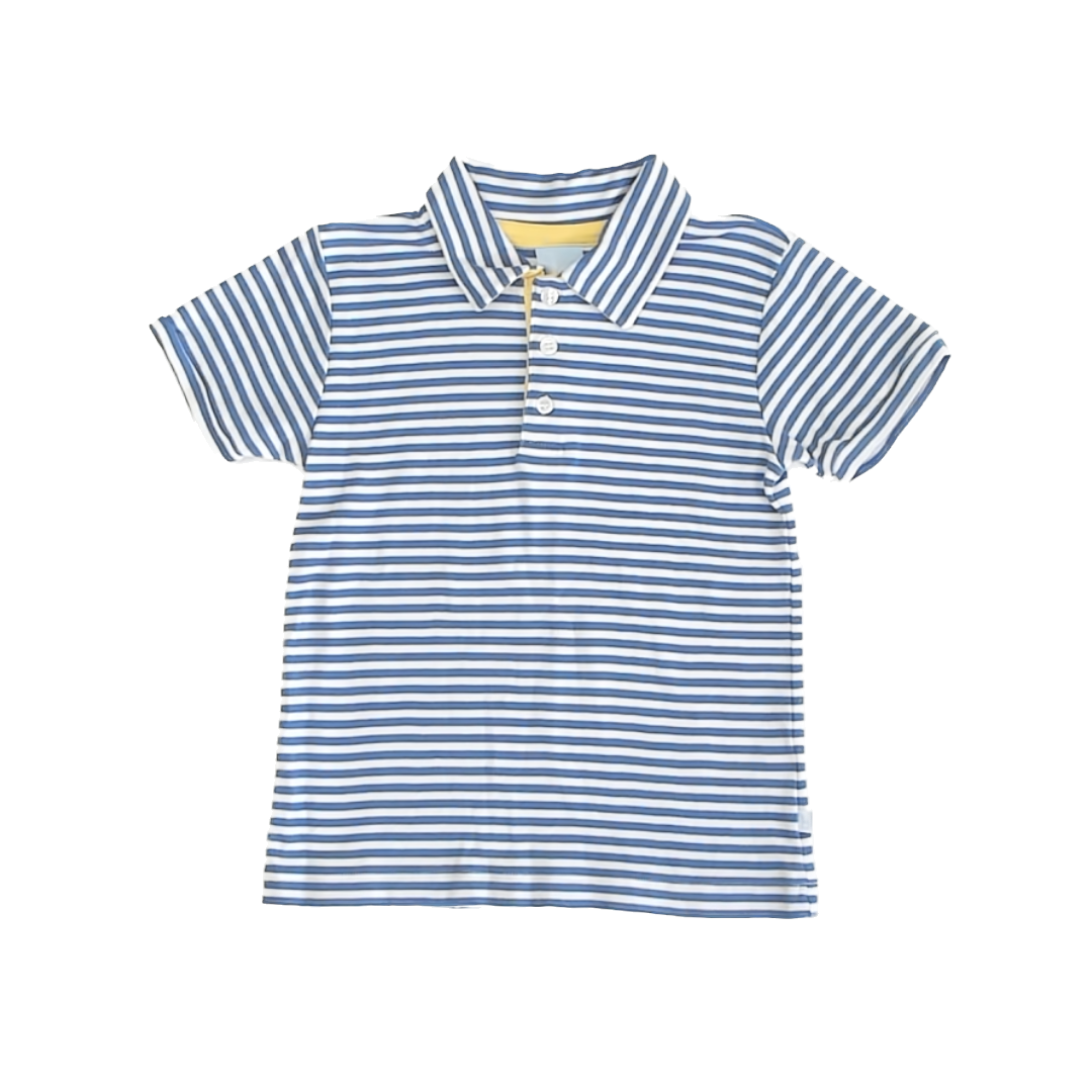 Bella Bliss Boys Blue | White Striped Polo Shirt Size: 7 Years Blue | White Striped