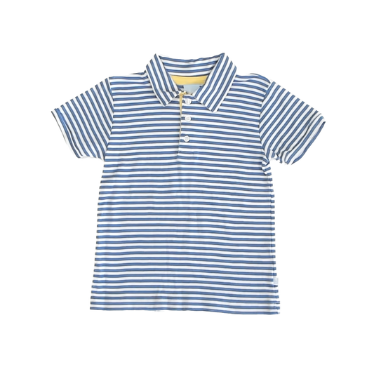 Bella Bliss Boys Blue | White Striped Polo Shirt Size: 7 Years Blue | White Striped
