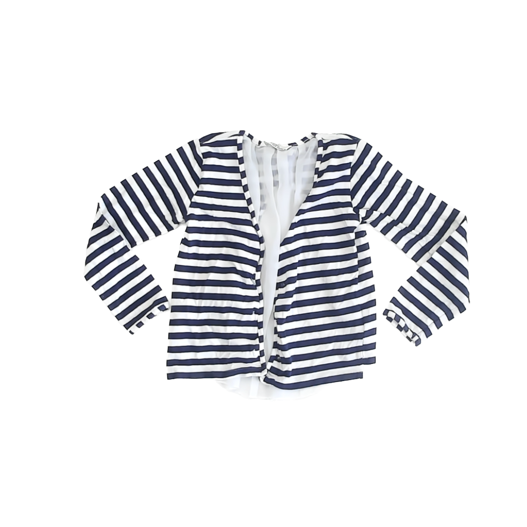 Mayoral Girls Blue | White Striped Cardigan Size: 8 Years Blue | White Striped