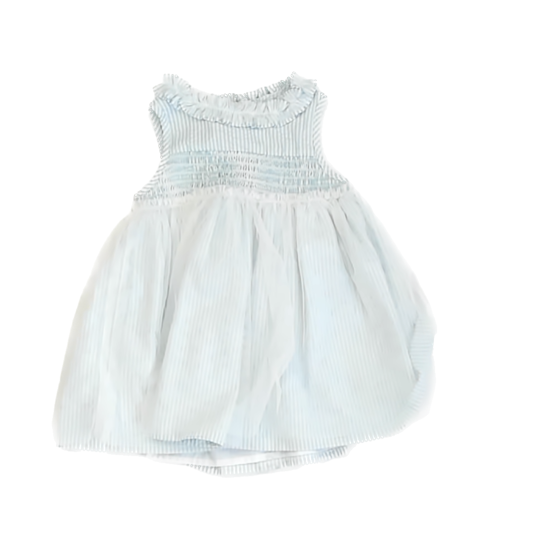 First Impressions Girls Blue | White Striped Dress Size: 12 Months Blue | White Striped