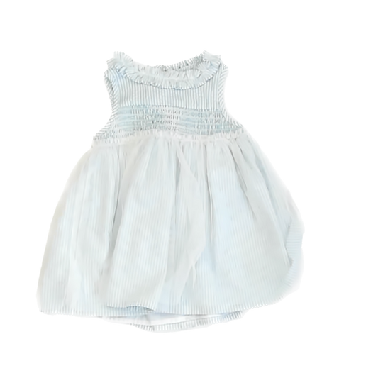First Impressions Girls Blue | White Striped Dress Size: 12 Months Blue | White Striped