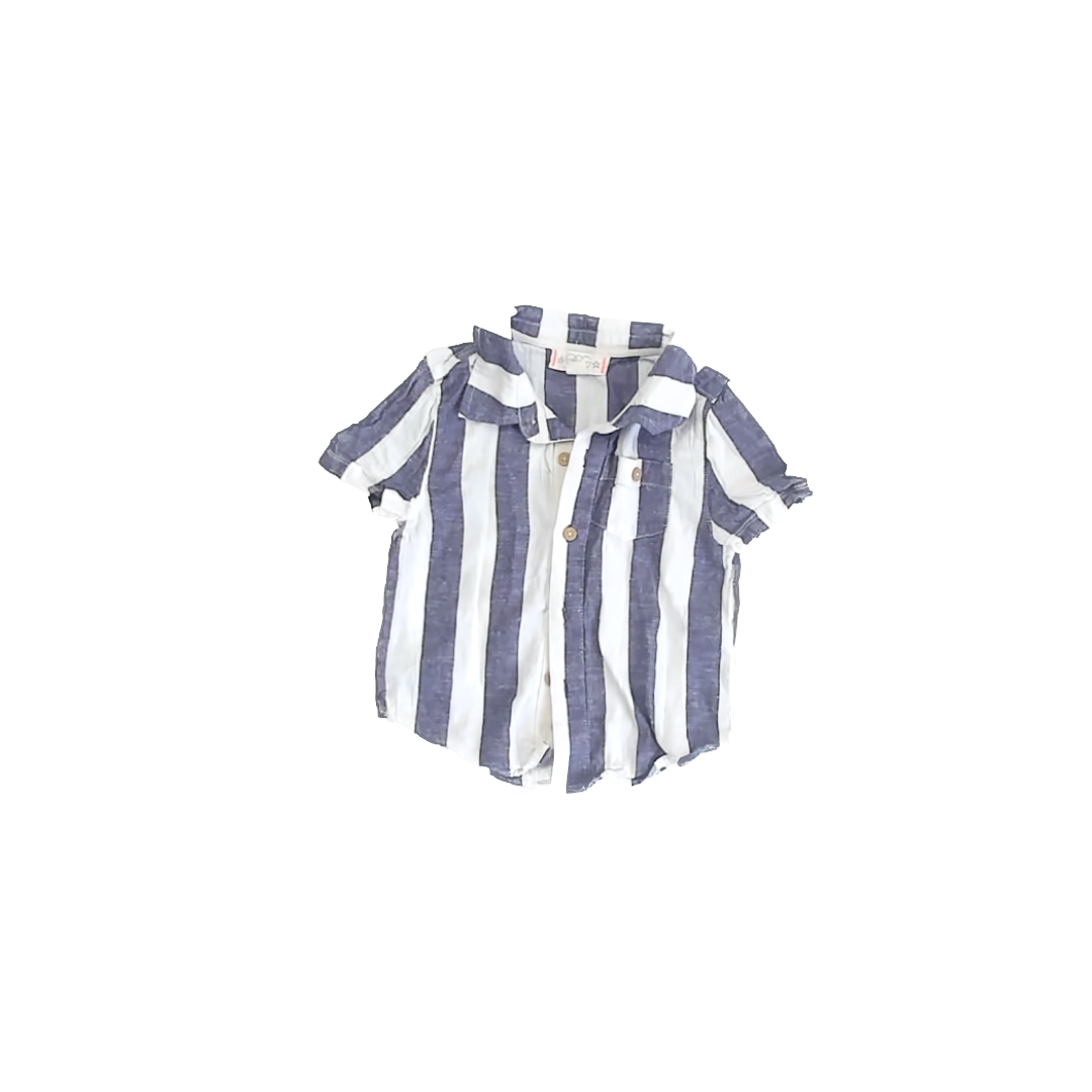 Egg Boys Blue | White Striped Button Down Short Sleeve Size: 2T Blue | White Striped