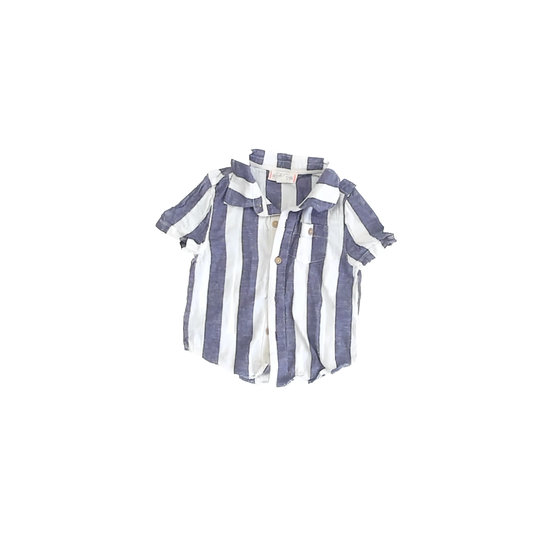 Egg Boys Blue | White Striped Button Down Short Sleeve Size: 2T Blue | White Striped