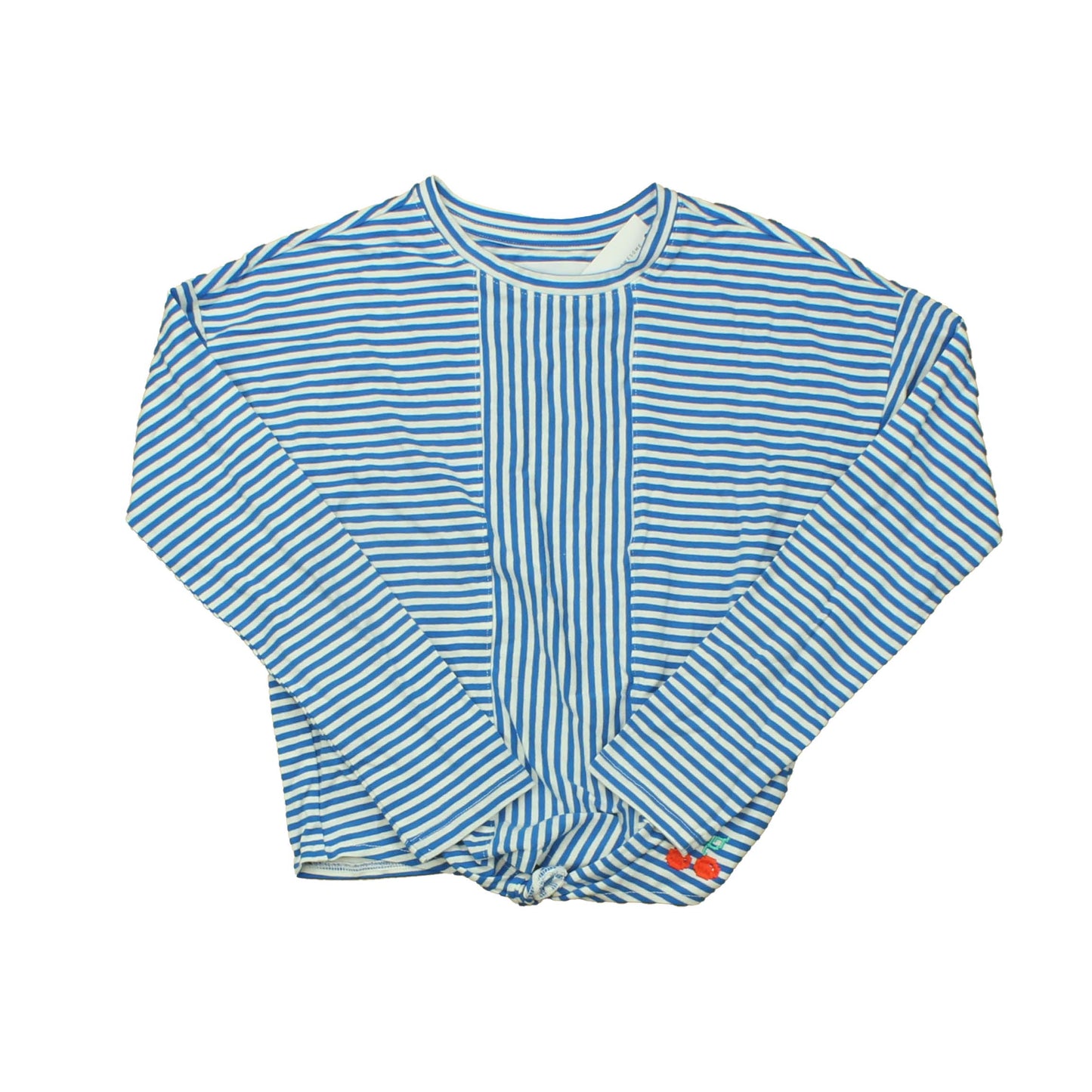 Rockets Of Awesome Girls Blue | White | Stripes | Cherry Long Sleeve T-Shirt Size: 8 Years