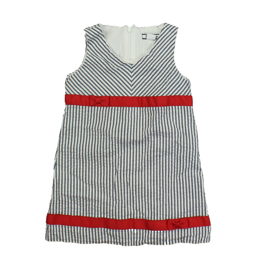 Hartstrings Girls Blue | White | Stripes | Red Dress Size: 2T Blue | White | Stripes | Red