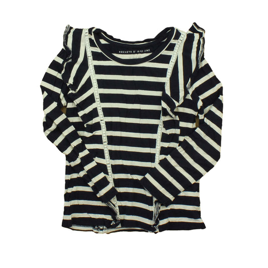 Rockets Of Awesome Girls Blue | White | Stripes Long Sleeve T-Shirt Size: 6-7 Years