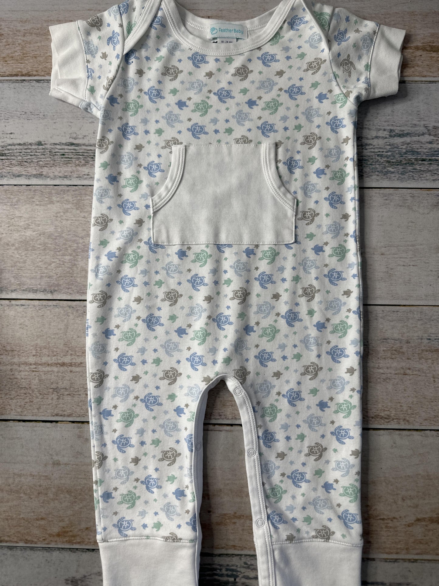 Feather Baby Boys Blue | White | Turtles Long Sleeve Outfit Size: 18-24 months Blue | White | Turtles