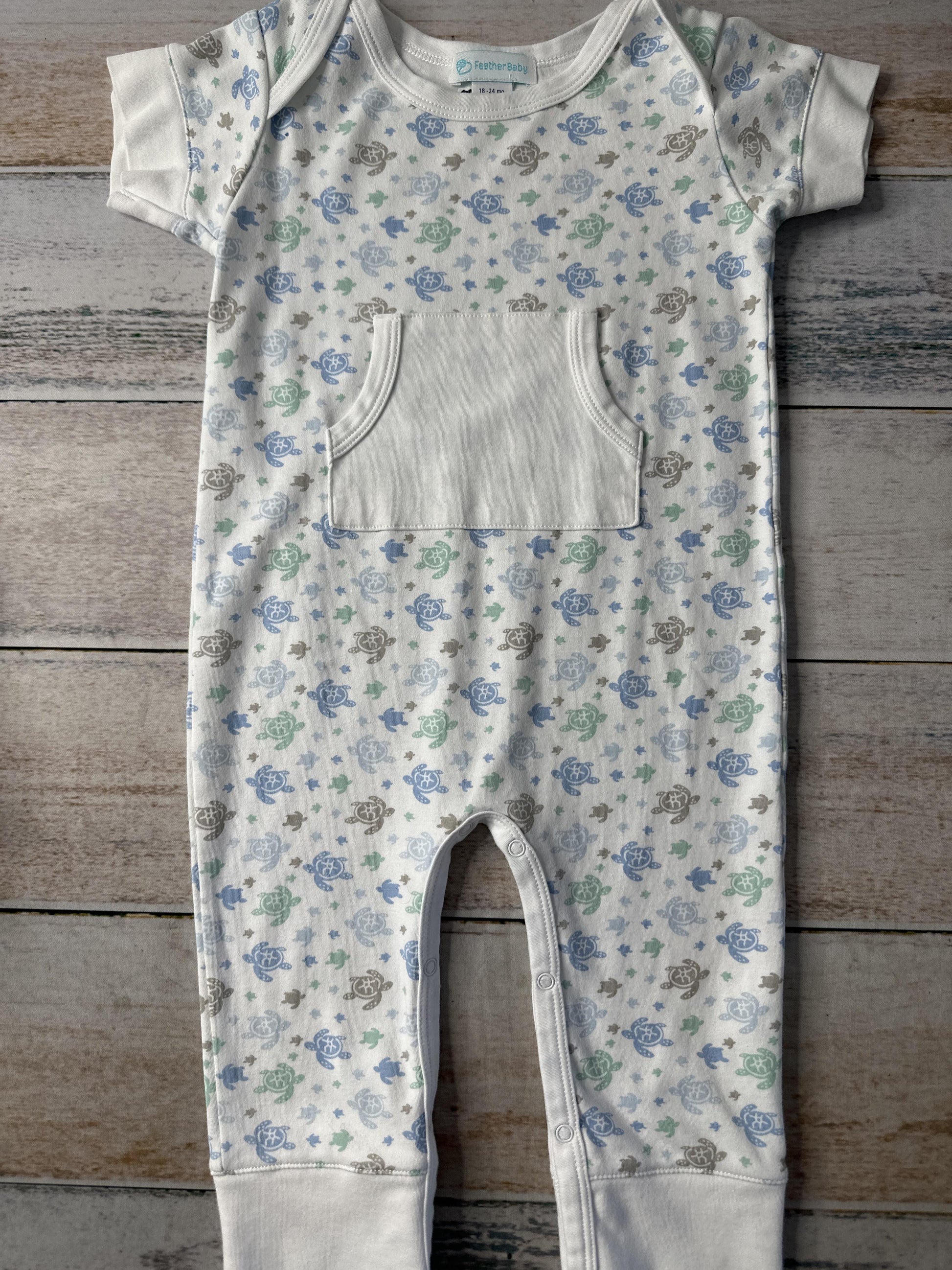 Feather Baby Boys Blue | White | Turtles Long Sleeve Outfit Size: 18-24 months Blue | White | Turtles
