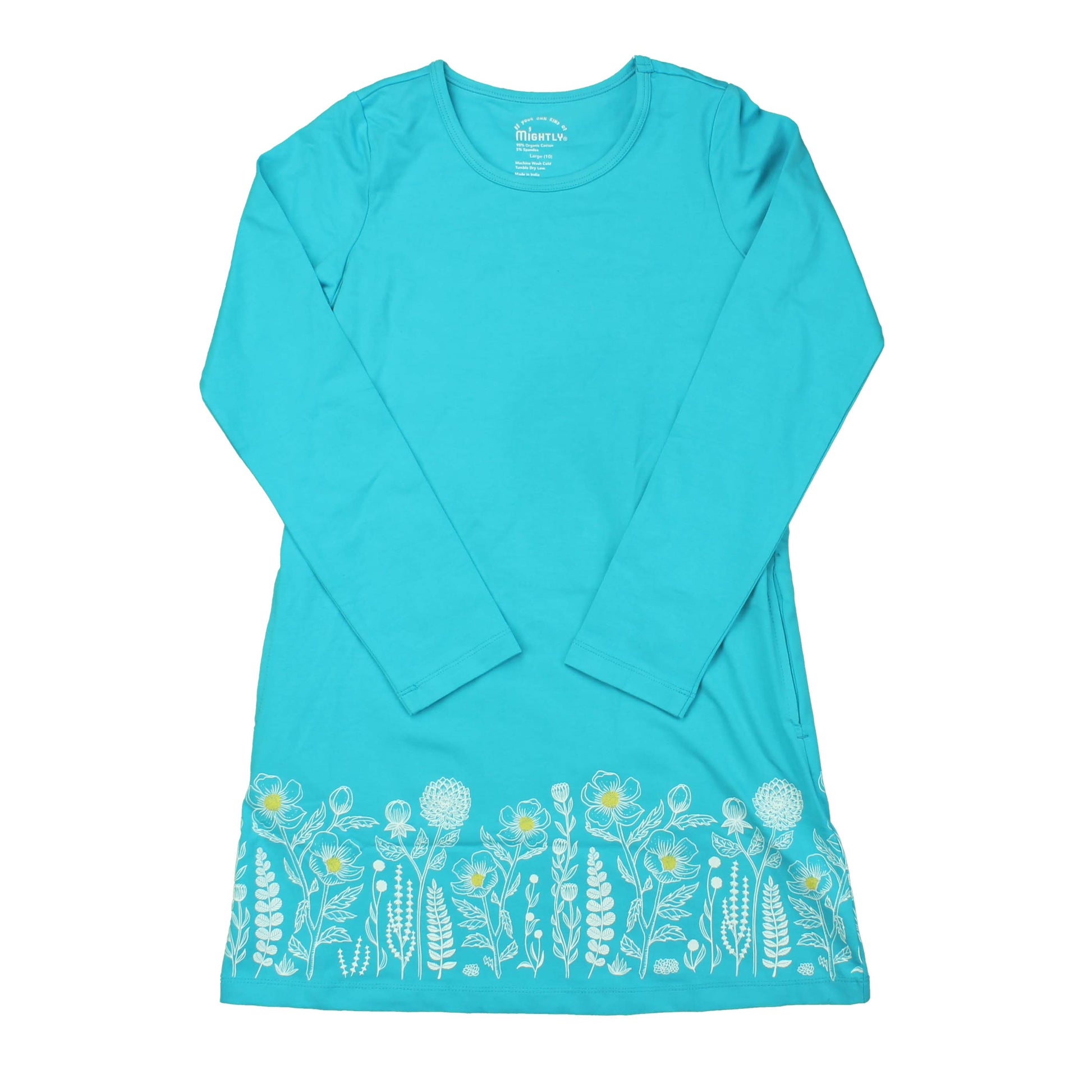 Mightly Girls Blue | White | Yellow | Flowers Dress Size: 10 Years Blue | White | Yellow | Flowers