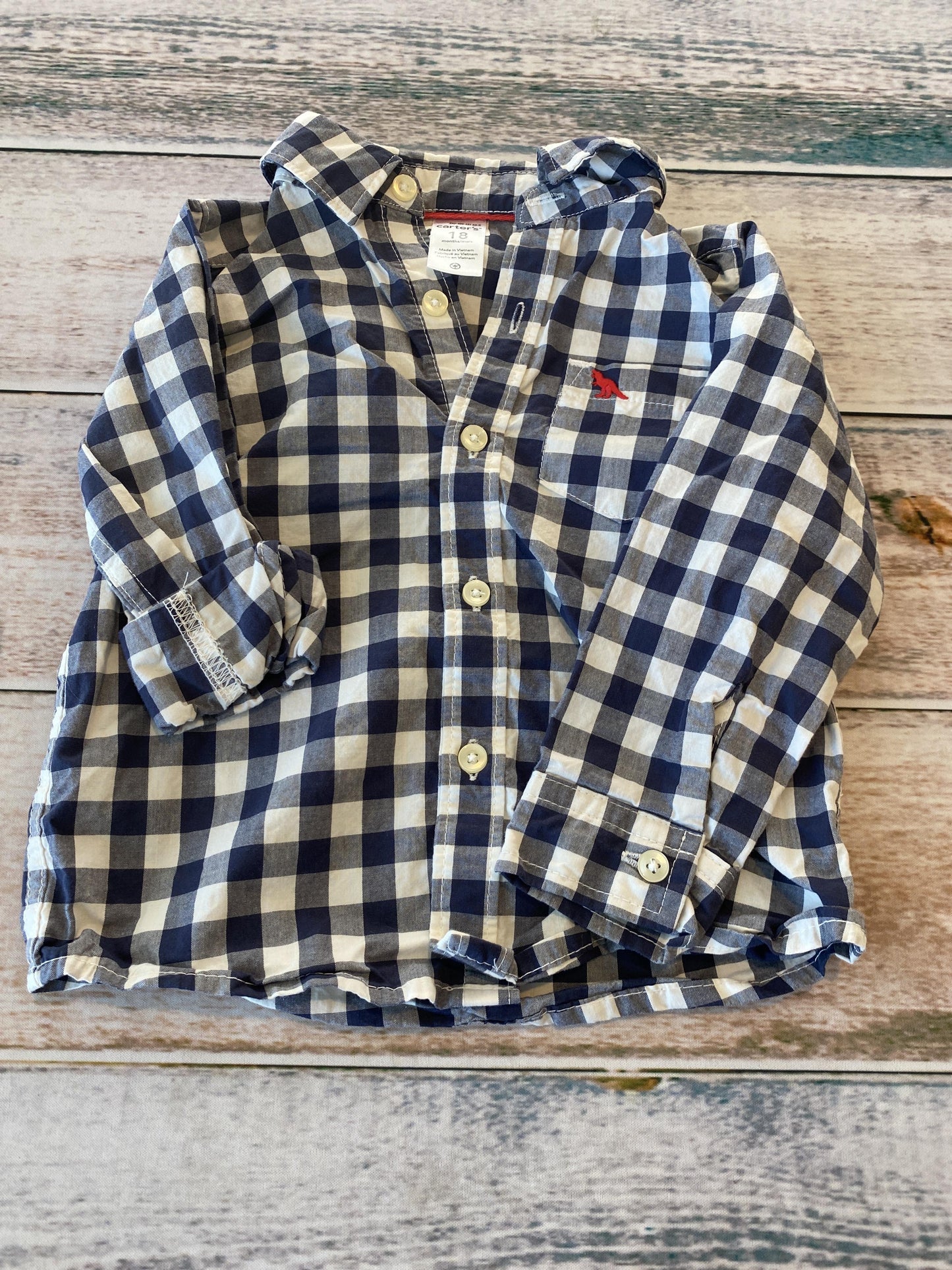 Carters Boys Blue | White Button Down Short Sleeve Size: 18 months Blue | White