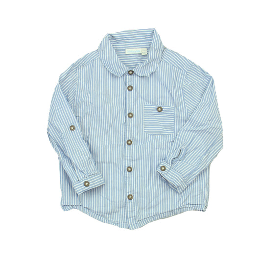 JoJo Maman Bebe Boys Blue | White Button Down Long Sleeve Size: 2-3T Blue | White