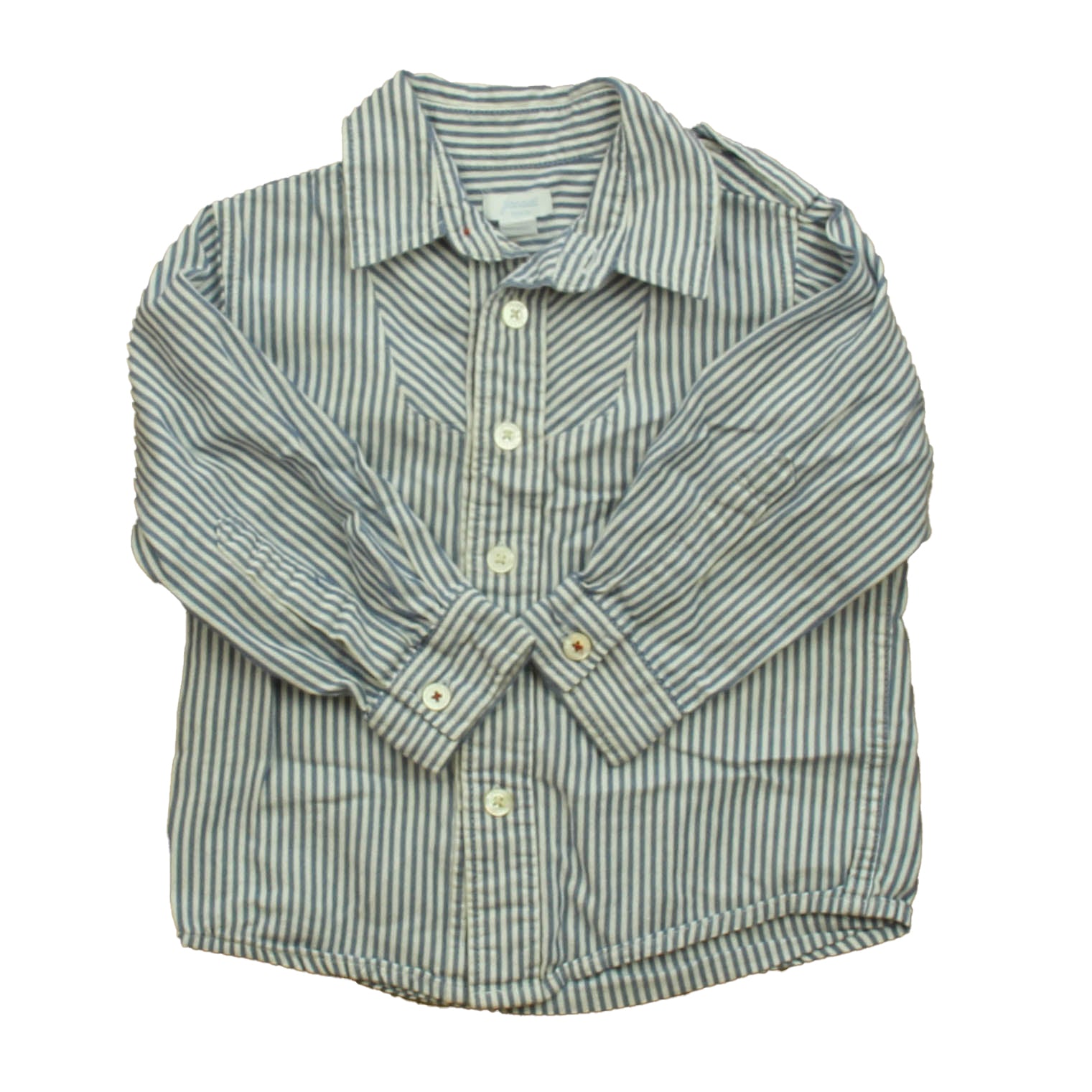 Jacadi Boys Blue | White Button Down Long Sleeve Size: 2T Blue | White