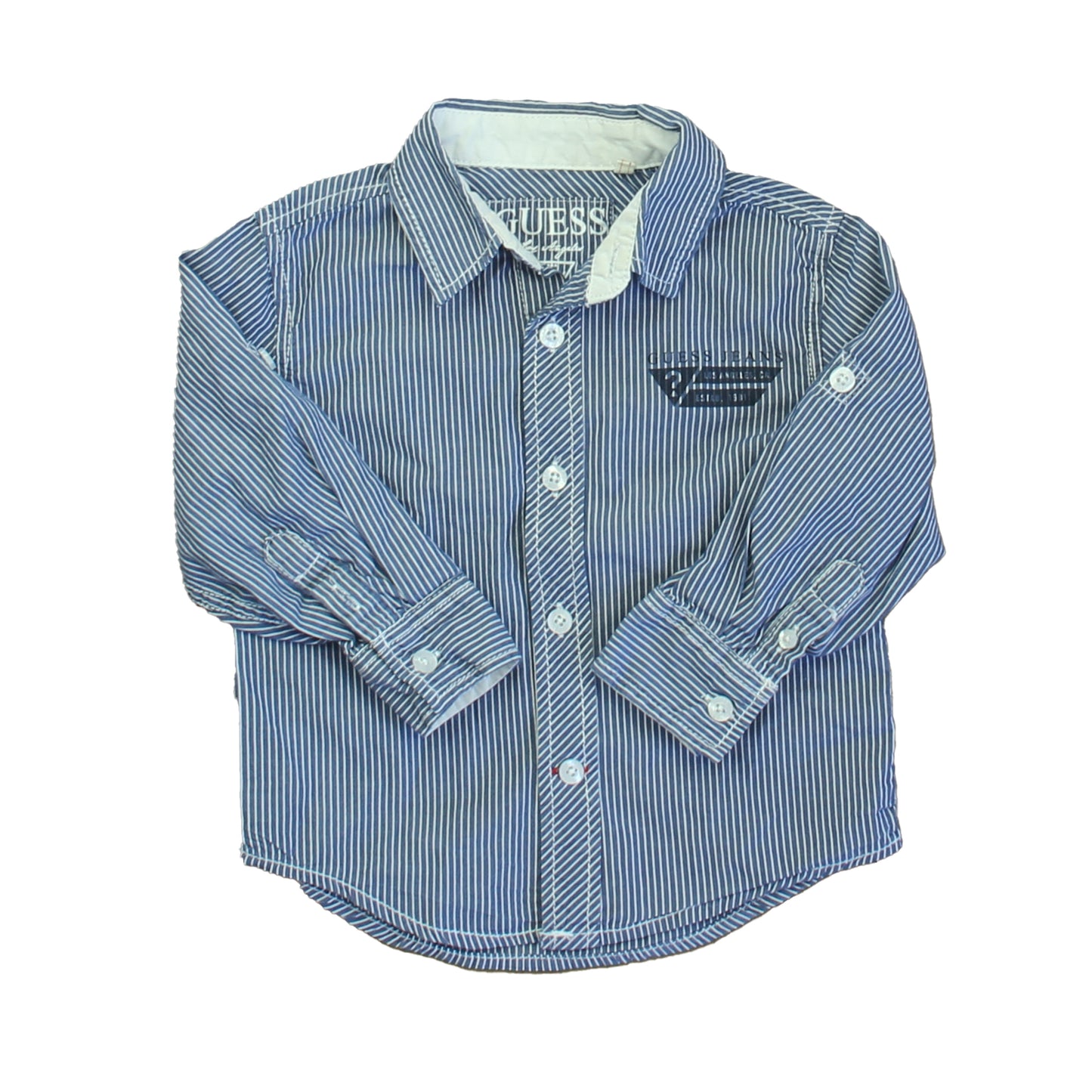 Guess Boys Blue | White Button Down Long Sleeve Size: 2T Blue | White
