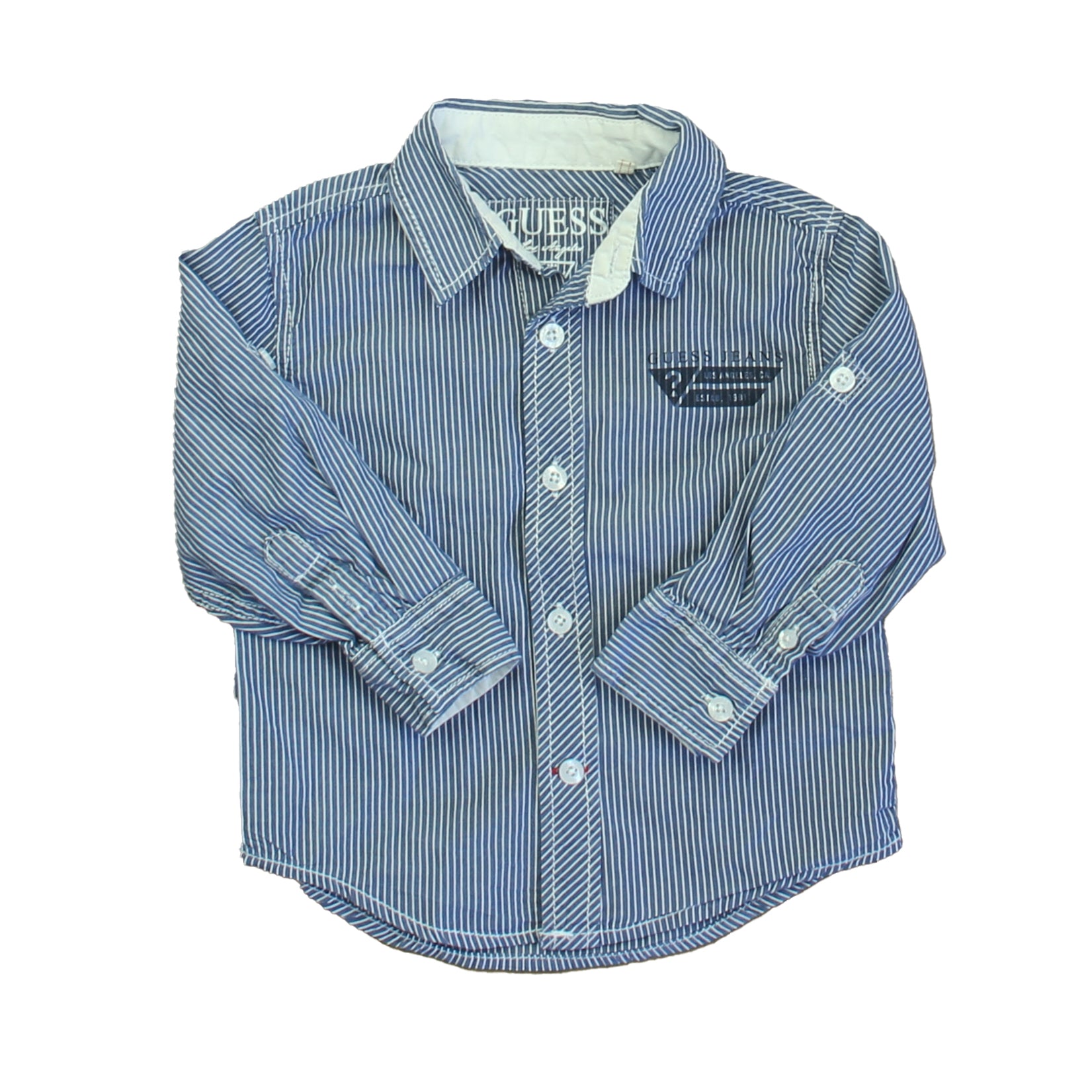 Guess Boys Blue | White Button Down Long Sleeve Size: 2T Blue | White