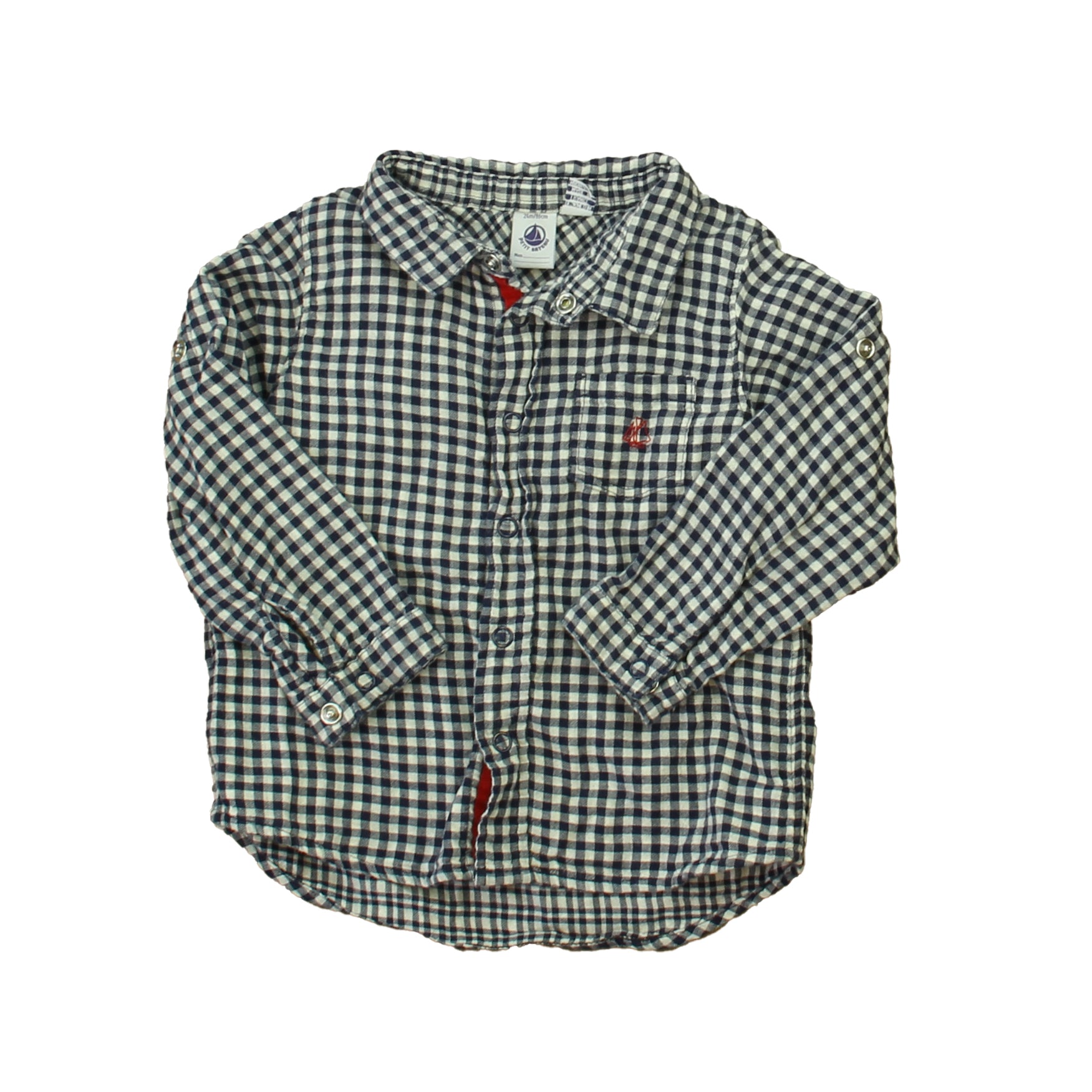 Petit Bateau Boys Blue | White Button Down Long Sleeve Size: 24 Months Blue | White