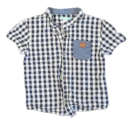 Obaibi Boys Blue | White Button Down Short Sleeve Size: 23 Months Blue | White