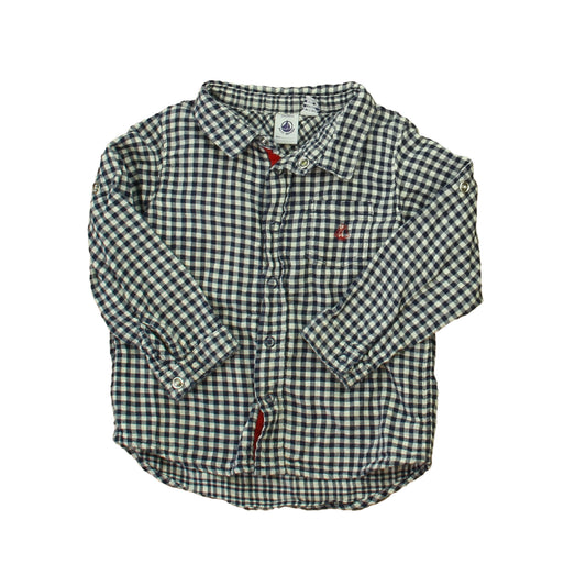 Petit Bateau Boys Blue | White Button Down Long Sleeve Size: 24 Months Blue | White