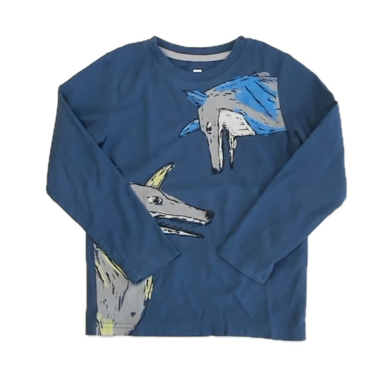 Tea Collection Boys Blue Wolves Long Sleeve T-Shirt Size: 6 Years Blue Wolves