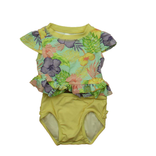 Ruffle Butts Girls Blue | Yellow Floral 2-piece Swimsuit Size: 6-12 Months Blue | Yellow Floral